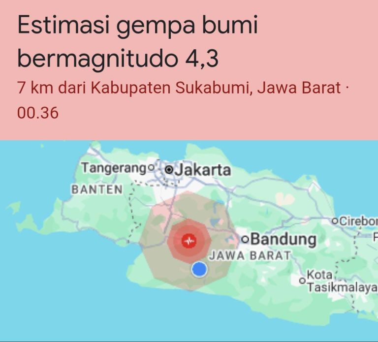 Gempa M4,3 Guncang Sukabumi Tengah Malam Ramadan, Warga Berhamburan Keluar Rumah