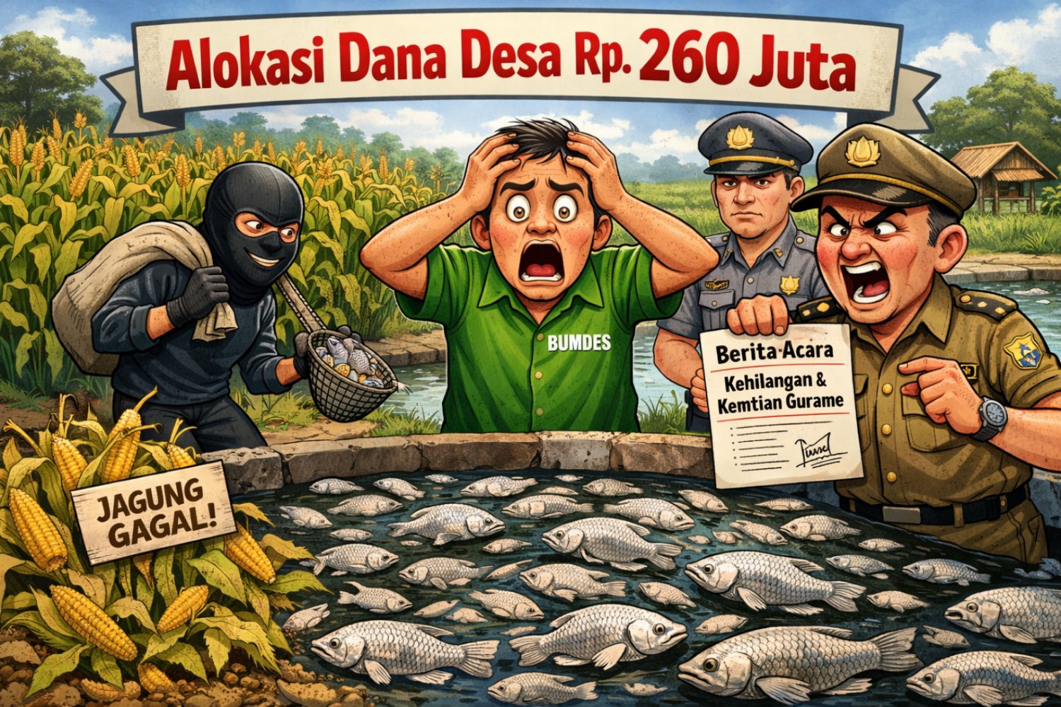 Dana Desa Rp260 Juta di BUMDes Cibulakan Berujung Gurame Raib dan Jagung Merugi