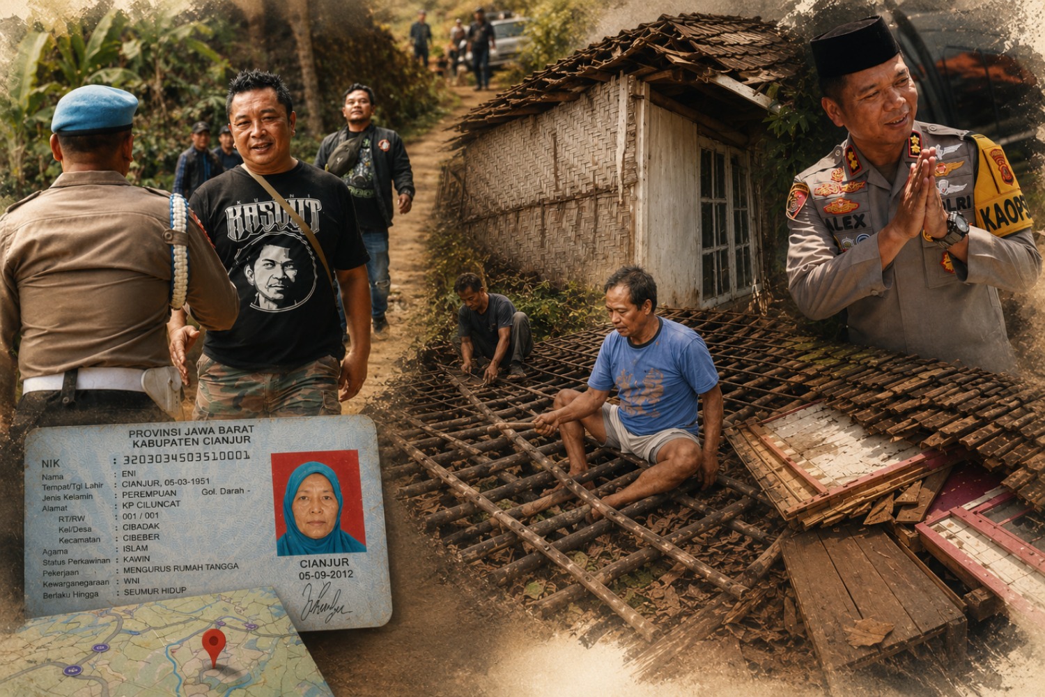 Komunitas Bagong Mogok dan Polres Cianjur Sinergi Bangun Rumah Warga di Desa Cibadak yang Ambruk