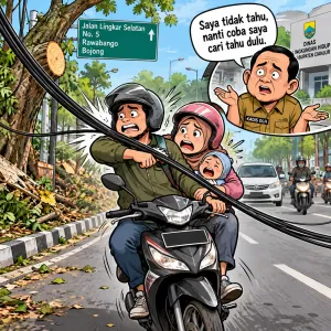 Kabel Menjuntai Usai Penebangan Pohon, Pengendara Terjerat; Kadis DLH: Saya Tidak Tahu