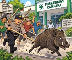 Bagong Mengamuk Masuk Puskesmas Campaka, Warga Tangkap Hidup-hidup
